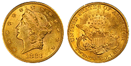 gold twenty dollar liberty Head 1850-1907