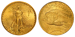 gold twenty dollars St Gaudens 1907-1933